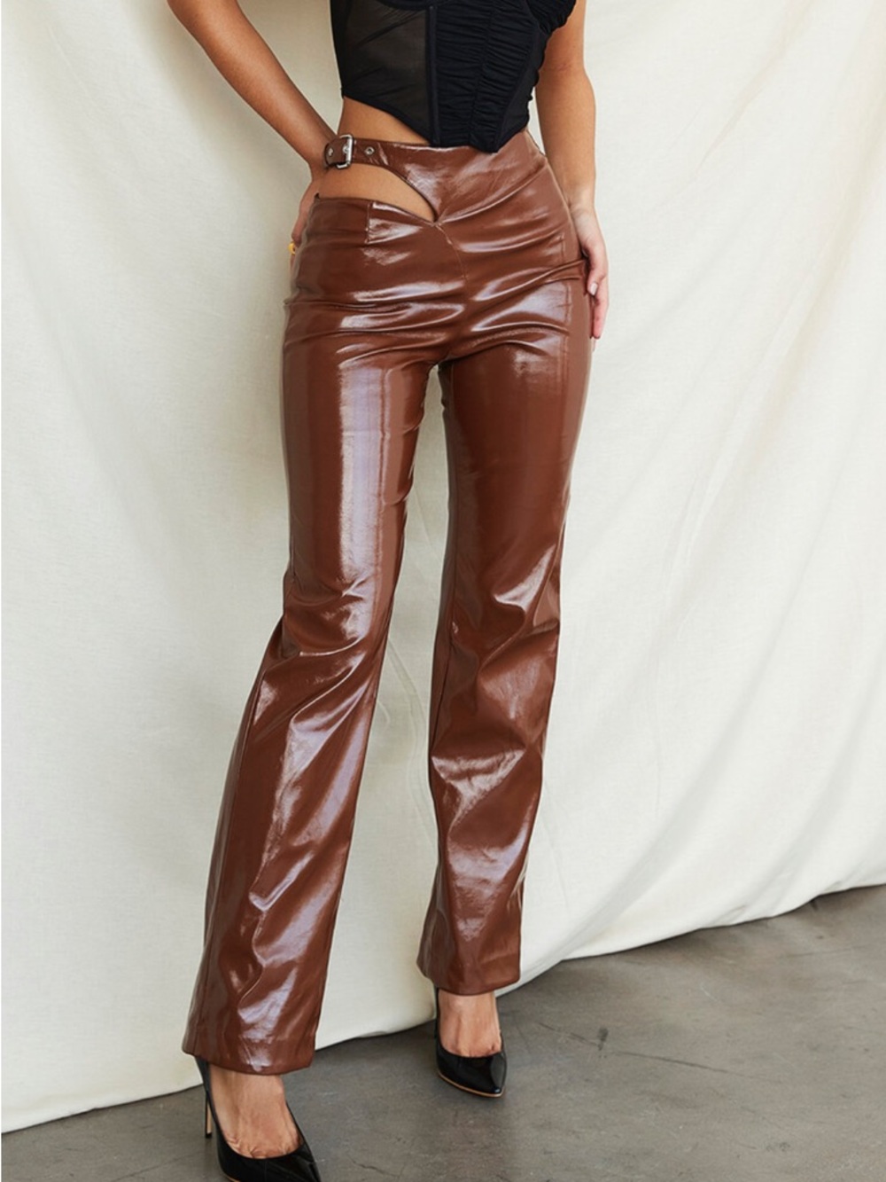 NWT Mistress Rocks by House of Cb Brown trousers High-Waist Cutout Pants Sz M